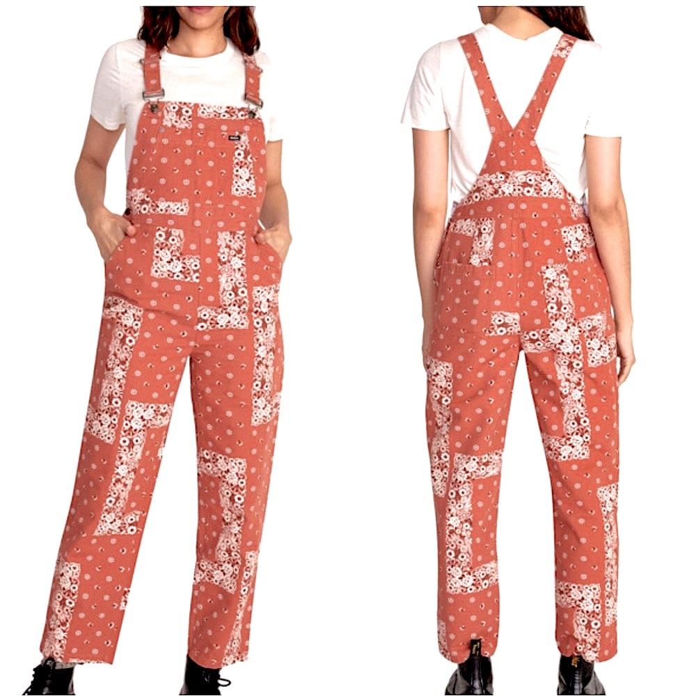 RVCA Boho Paisley Print Adjustable Straps Succession Overall Cinnamon Pants 29
